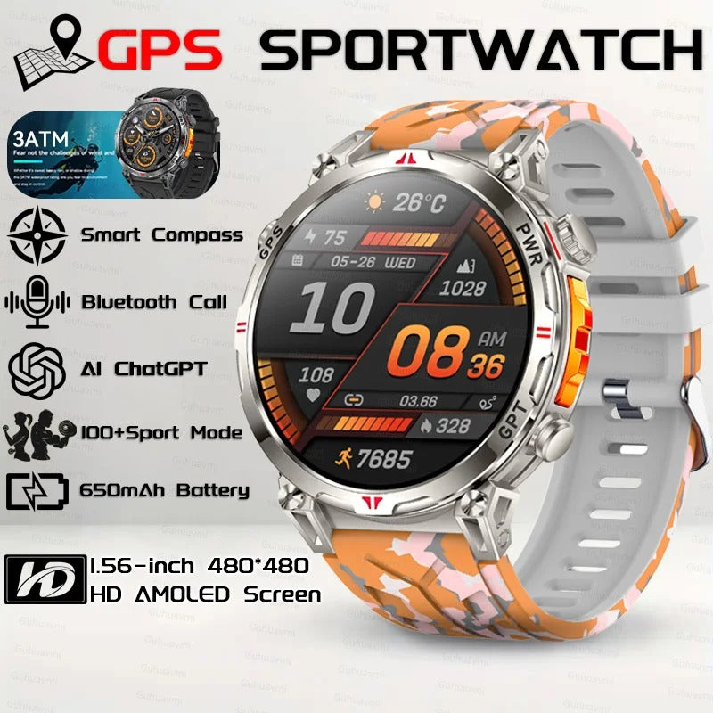 Military GPS Smartwatch ⌚🧭 | Rugged & Waterproof 💦