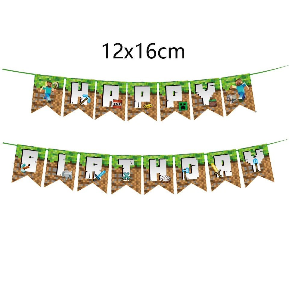 🎮⛏️  Birthday Banner Gaming Miner Banner Pennant Supplies for Boys Girls🎉👦👧