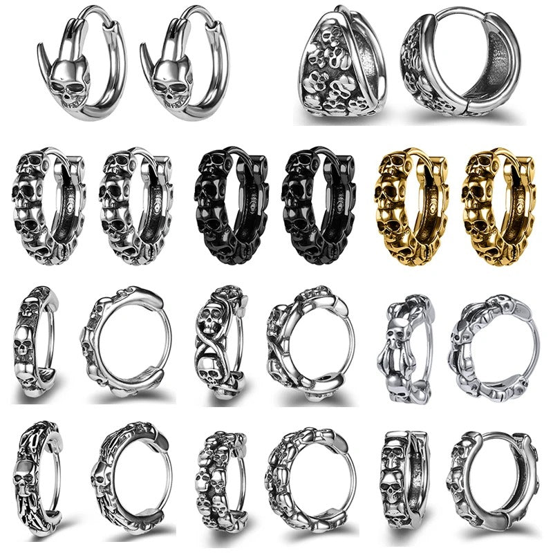 ✨ Punk Skull Hoop Earrings – Unisex Stainless Steel 🖤