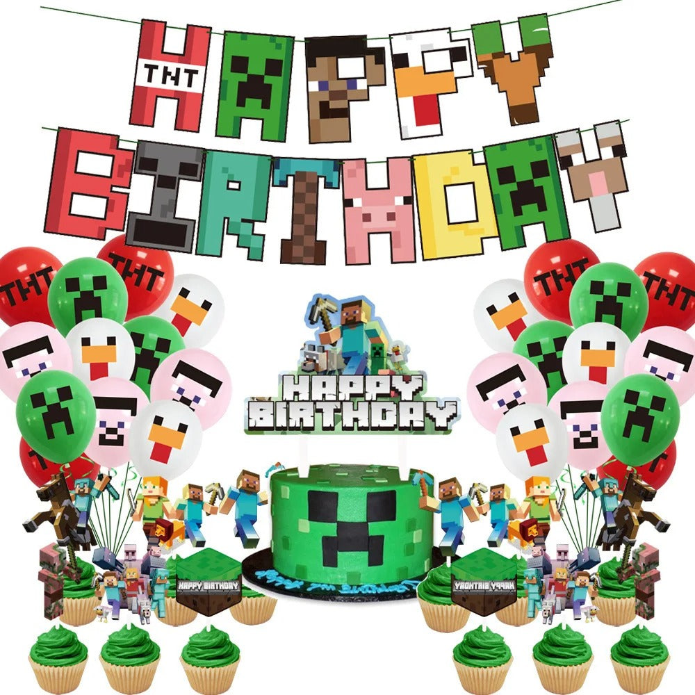 🎮⛏️  Birthday Banner Gaming Miner Banner Pennant Supplies for Boys Girls🎉👦👧