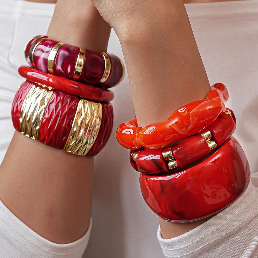 💎 Retro Chunky Resin Bracelet 🔴 | Geometric Wave Bangle 2025 ✨