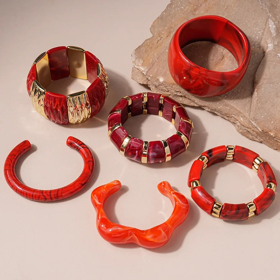 💎 Retro Chunky Resin Bracelet 🔴 | Geometric Wave Bangle 2025 ✨