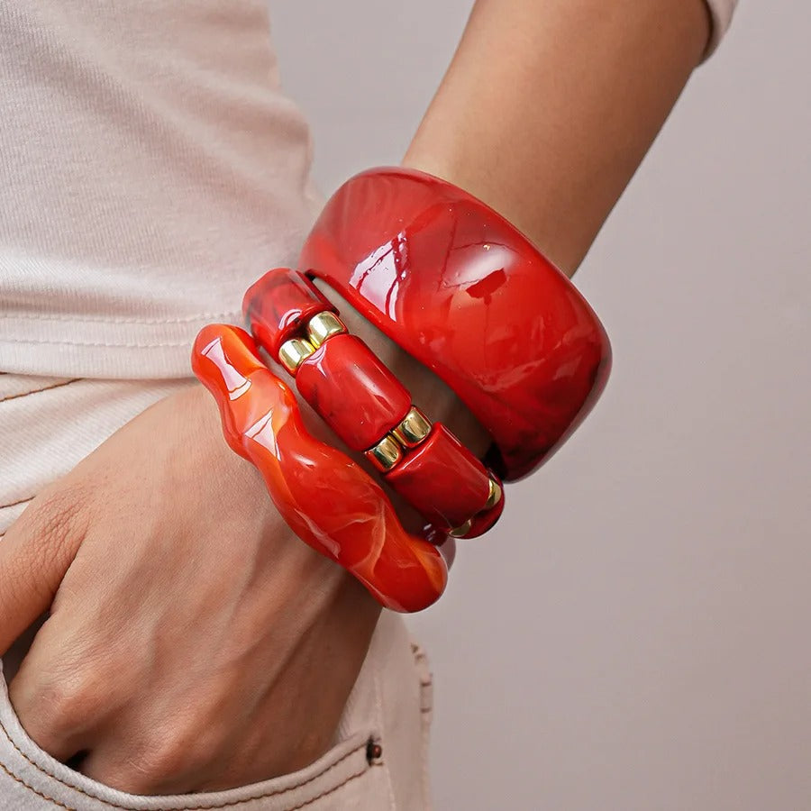 💎 Retro Chunky Resin Bracelet 🔴 | Geometric Wave Bangle 2025 ✨