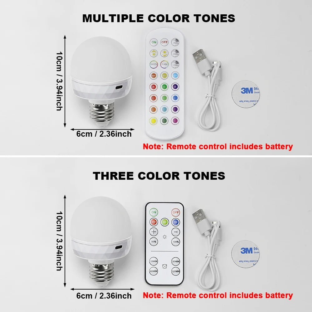 💡 Rechargeable LED Bulb 🔋 | USB 5V E27 🌟 Dimmable + Remote 🎛️