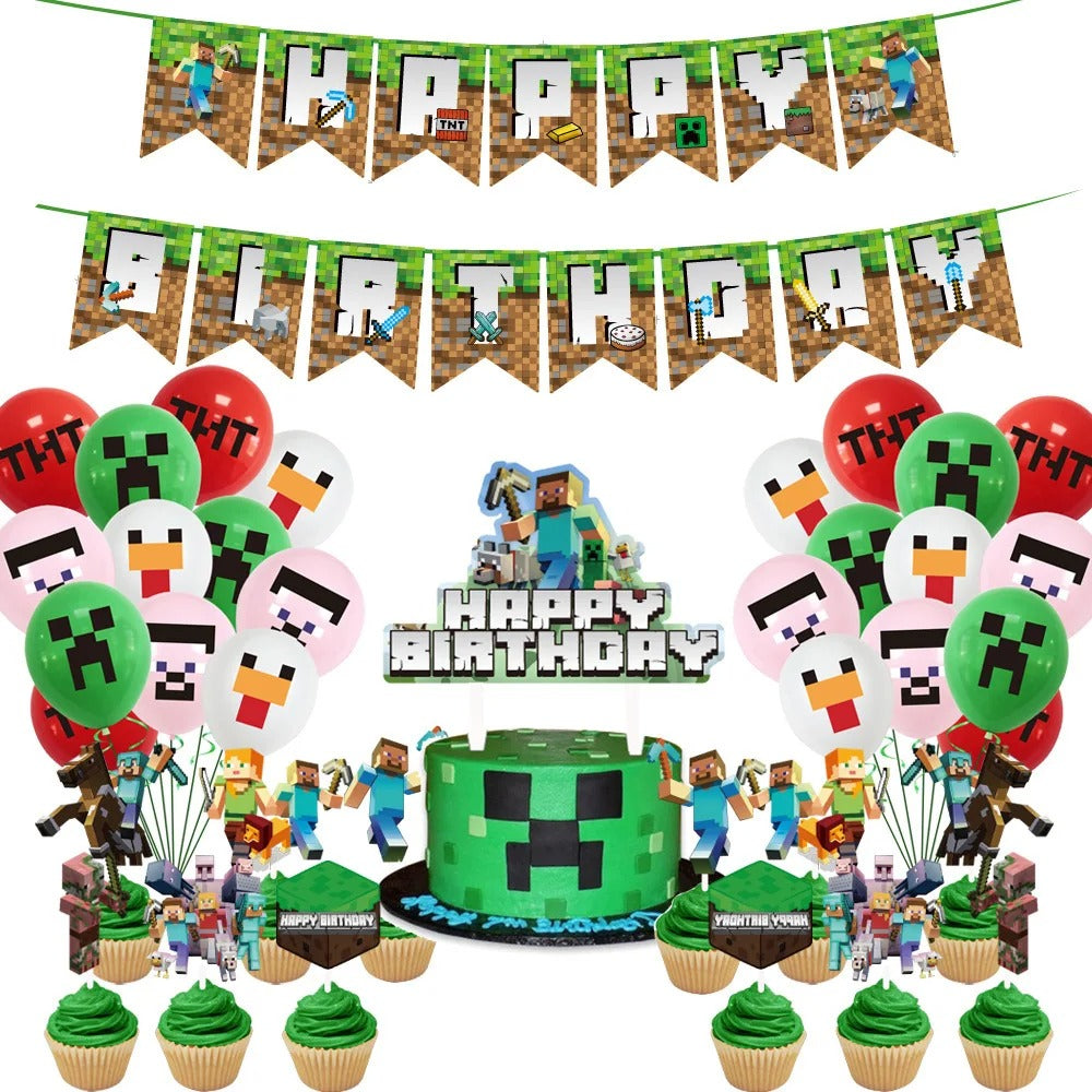 🎮⛏️  Birthday Banner Gaming Miner Banner Pennant Supplies for Boys Girls🎉👦👧