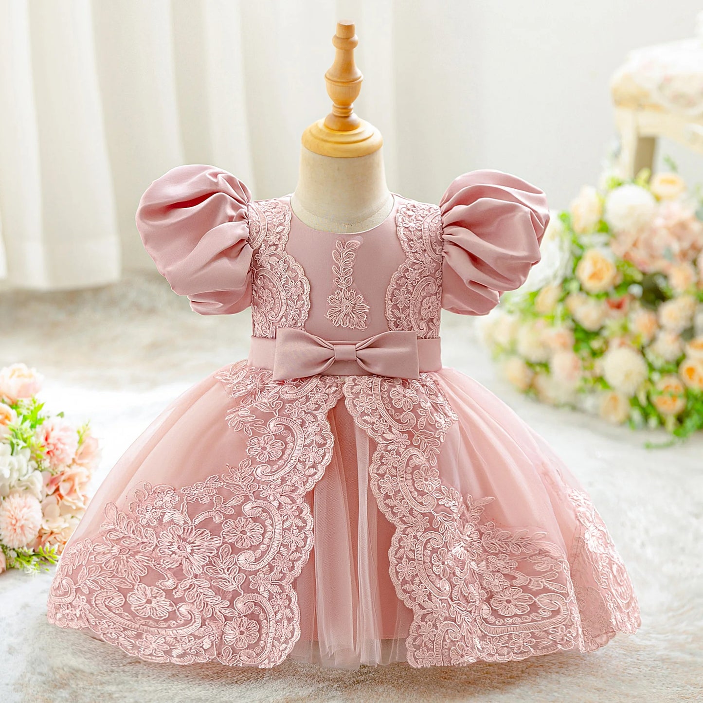 👗 Baby Girl Princess Dress 🌸 | Embroidery Flower & Bow 🎀✨