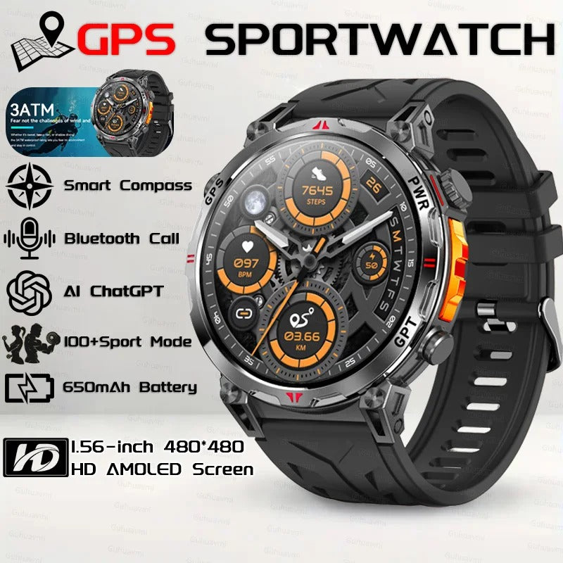 Military GPS Smartwatch ⌚🧭 | Rugged & Waterproof 💦