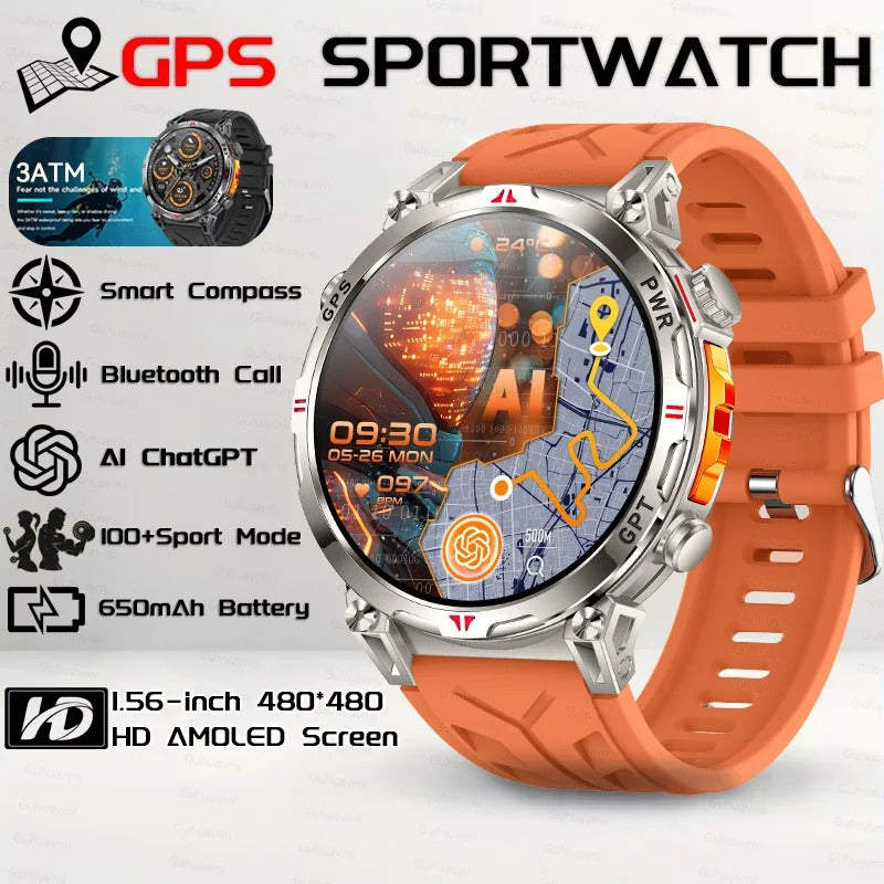 Military GPS Smartwatch ⌚🧭 | Rugged & Waterproof 💦